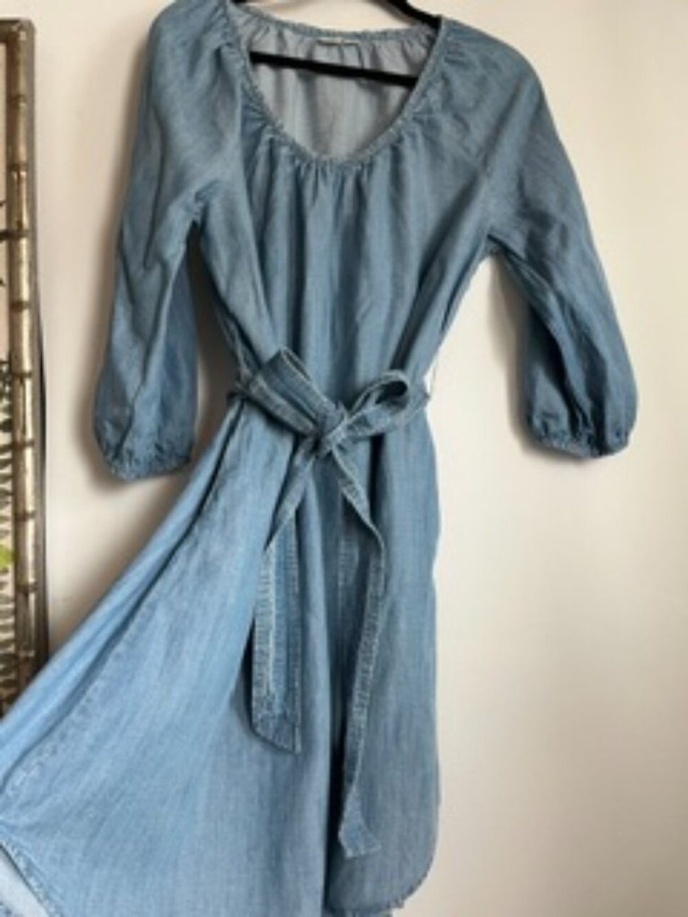 GAP Light Blue Chambray Midi Dress with Tie Waist